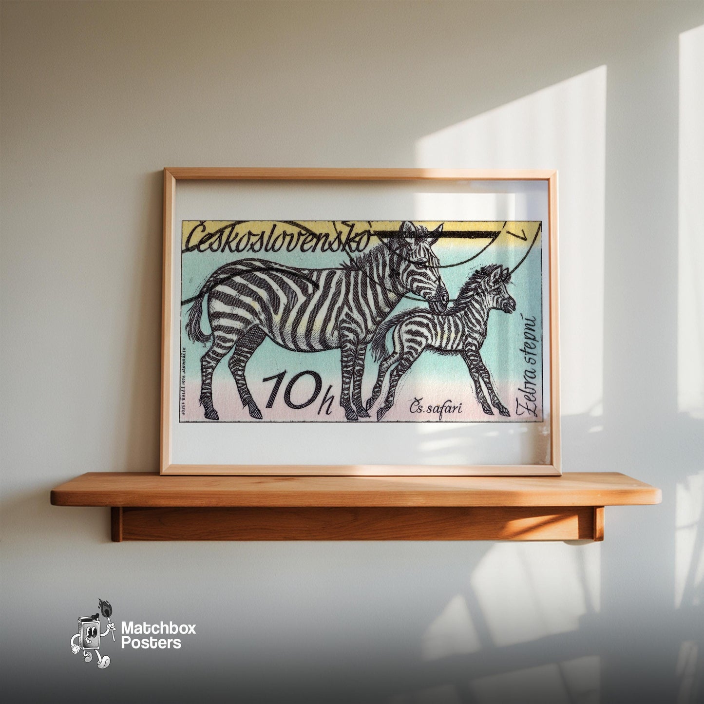 Zebra and Foal - vintage matchbox label print - size comparison