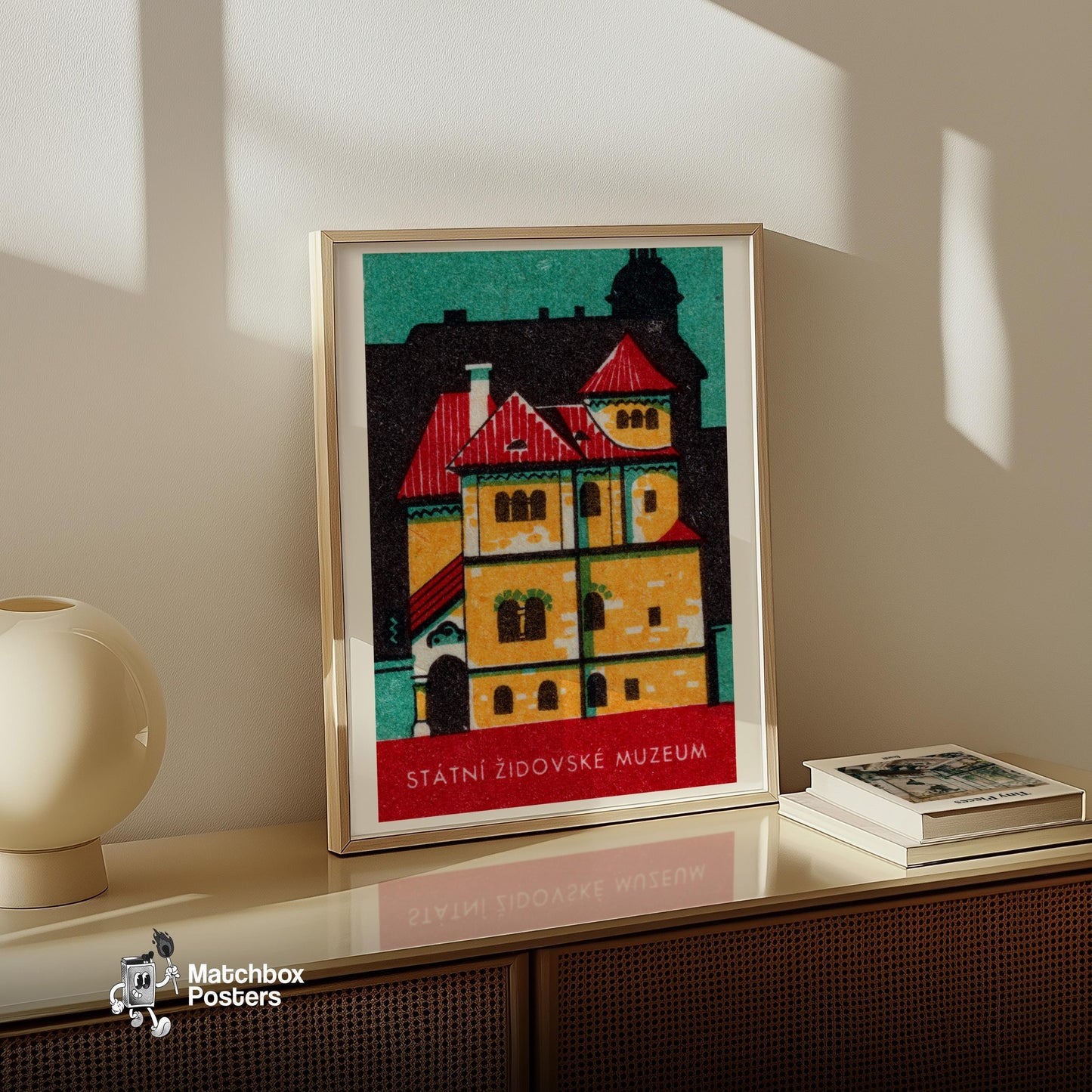 Stylized Building - vintage matchbox label print - size comparison
