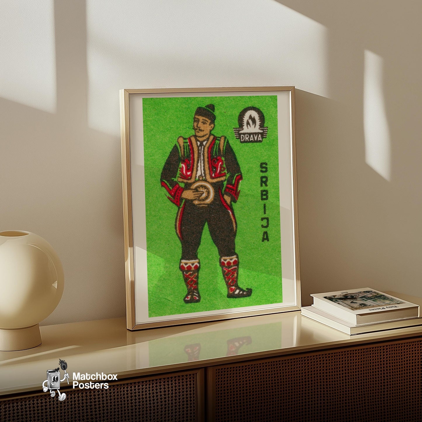 Serbian Man - vintage matchbox label print - size comparison