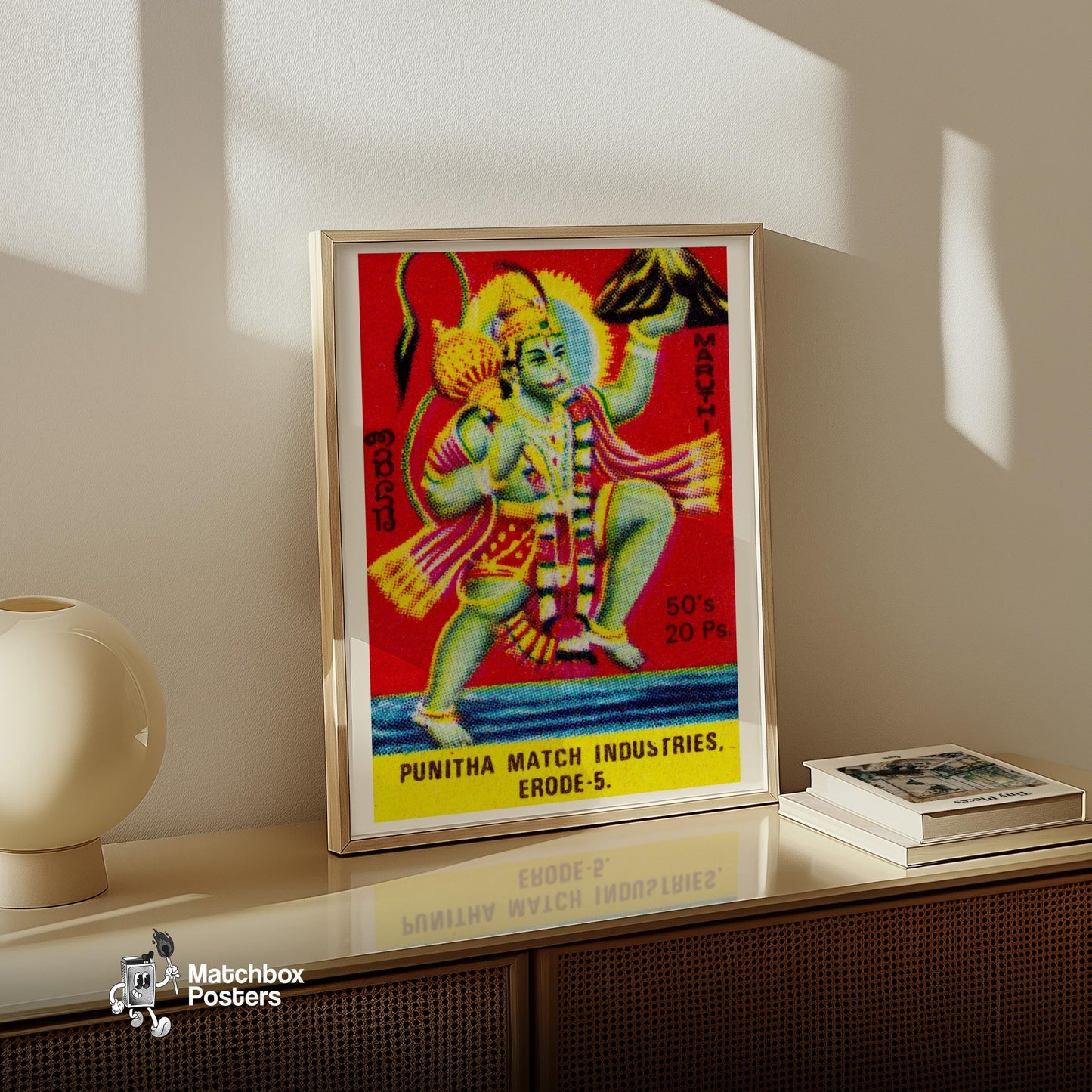 Hanuman - vintage matchbox label print - size comparison