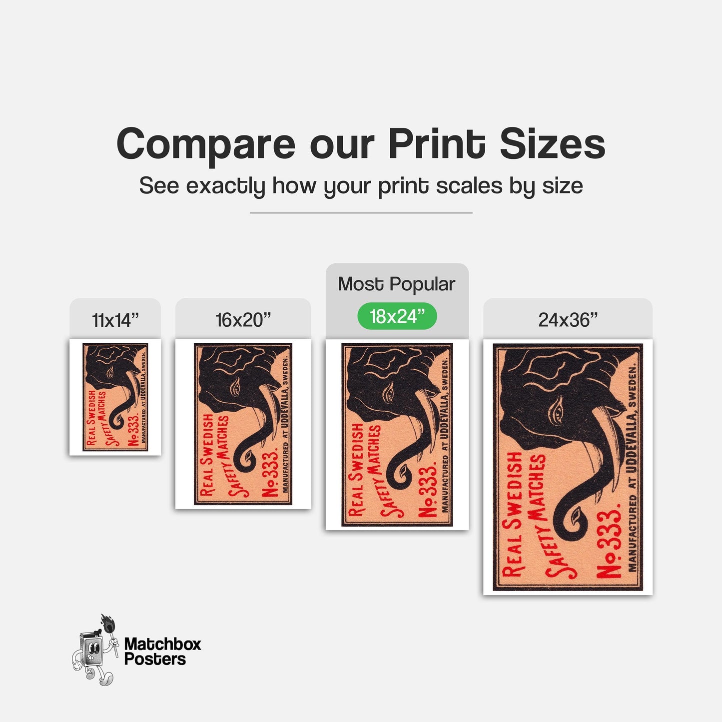 Black Elephant - vintage matchbox label print - gallery wall preview