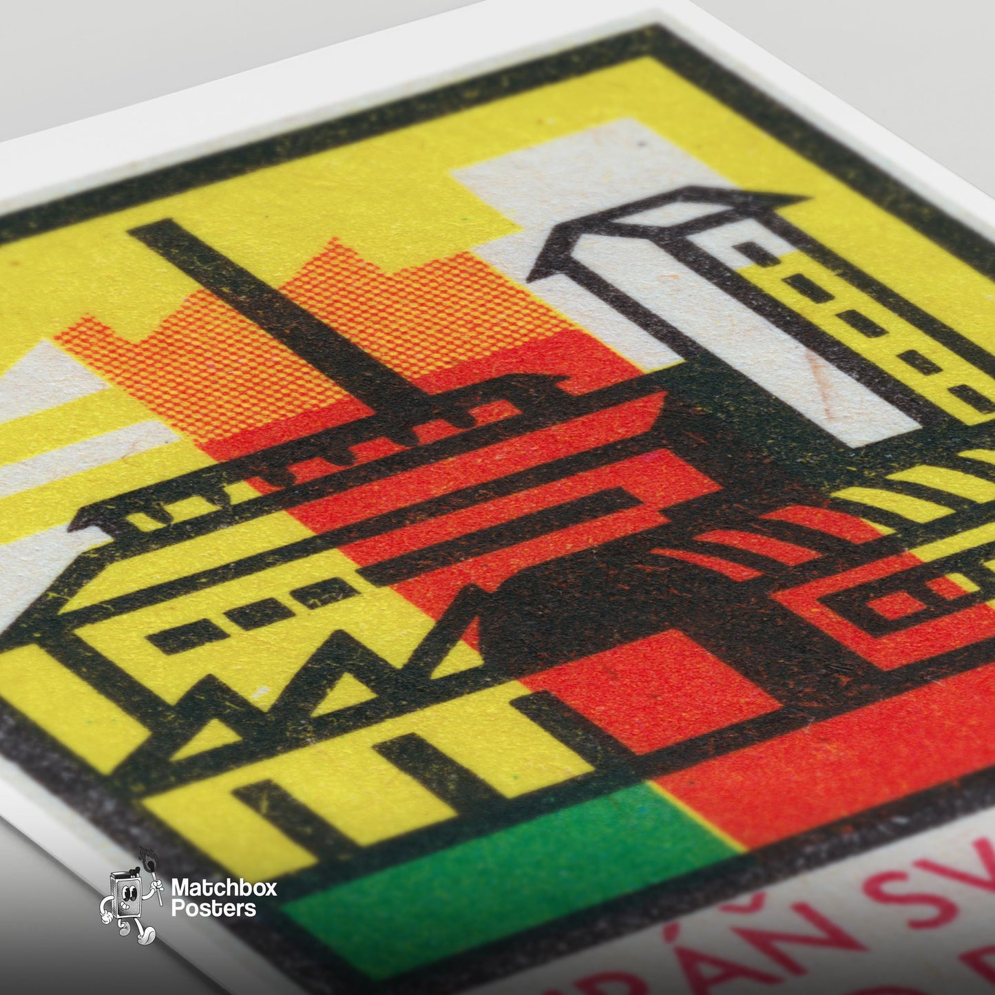 Protect Factory from Fire - vintage matchbox label print - close-up detail