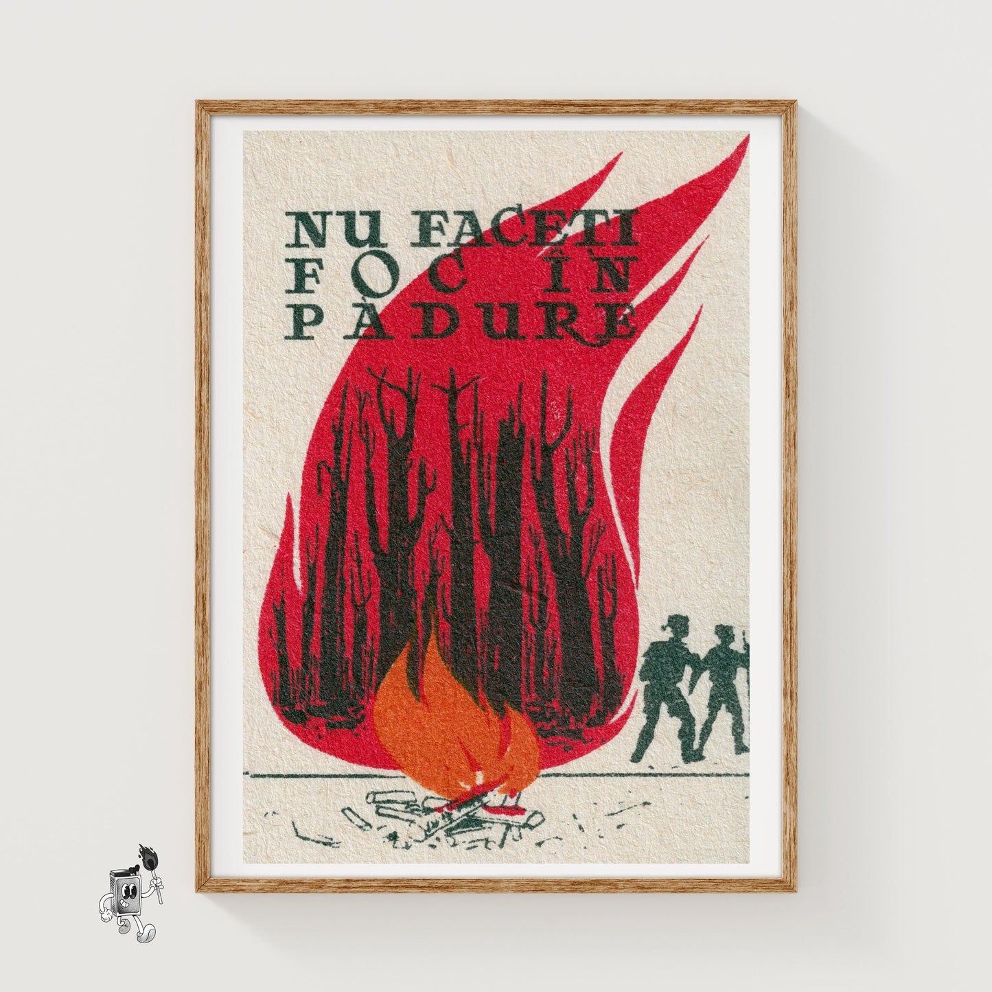 No Fire in Forest - vintage matchbox label print