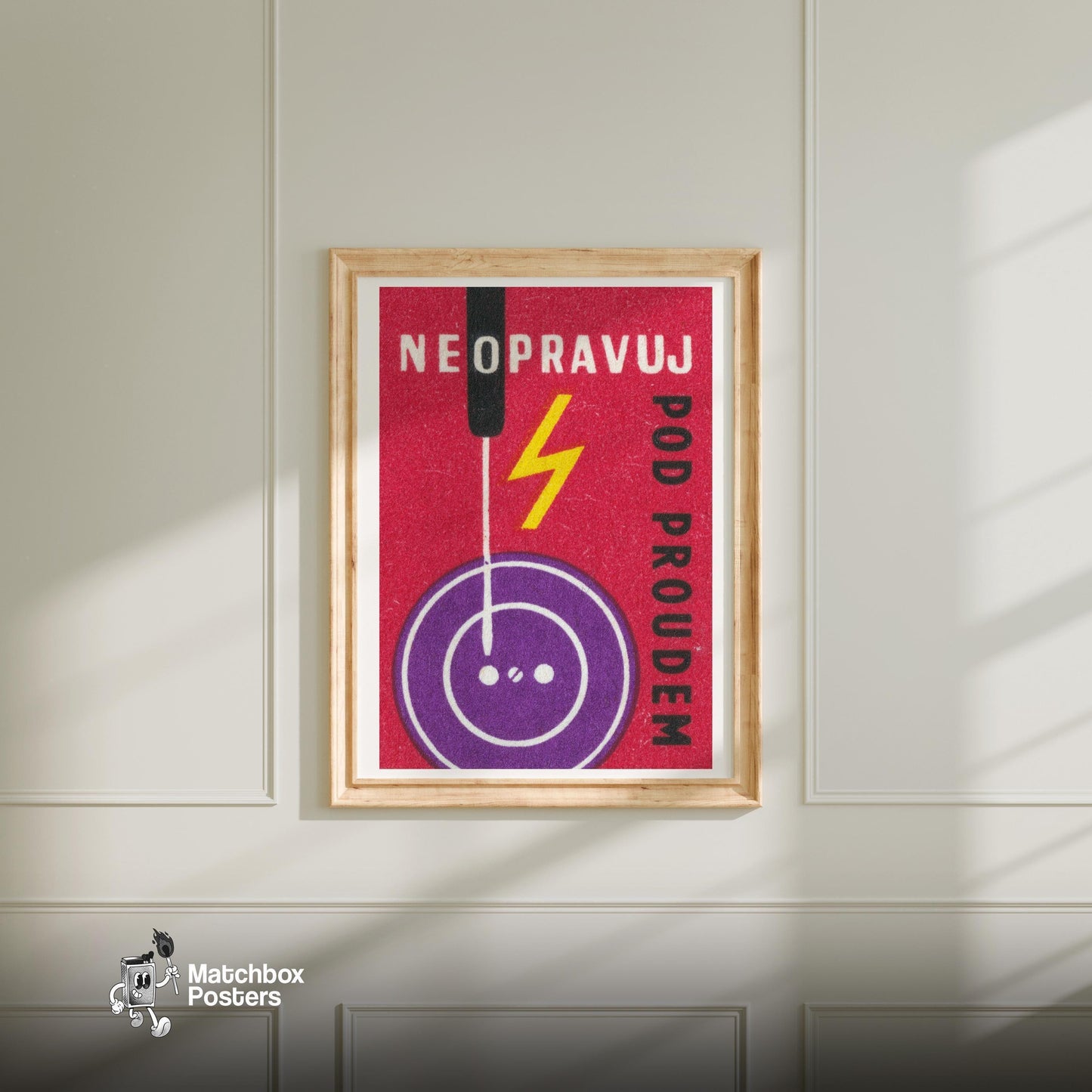 Don't Repair Power Outlet - vintage matchbox label print - bedroom mockup