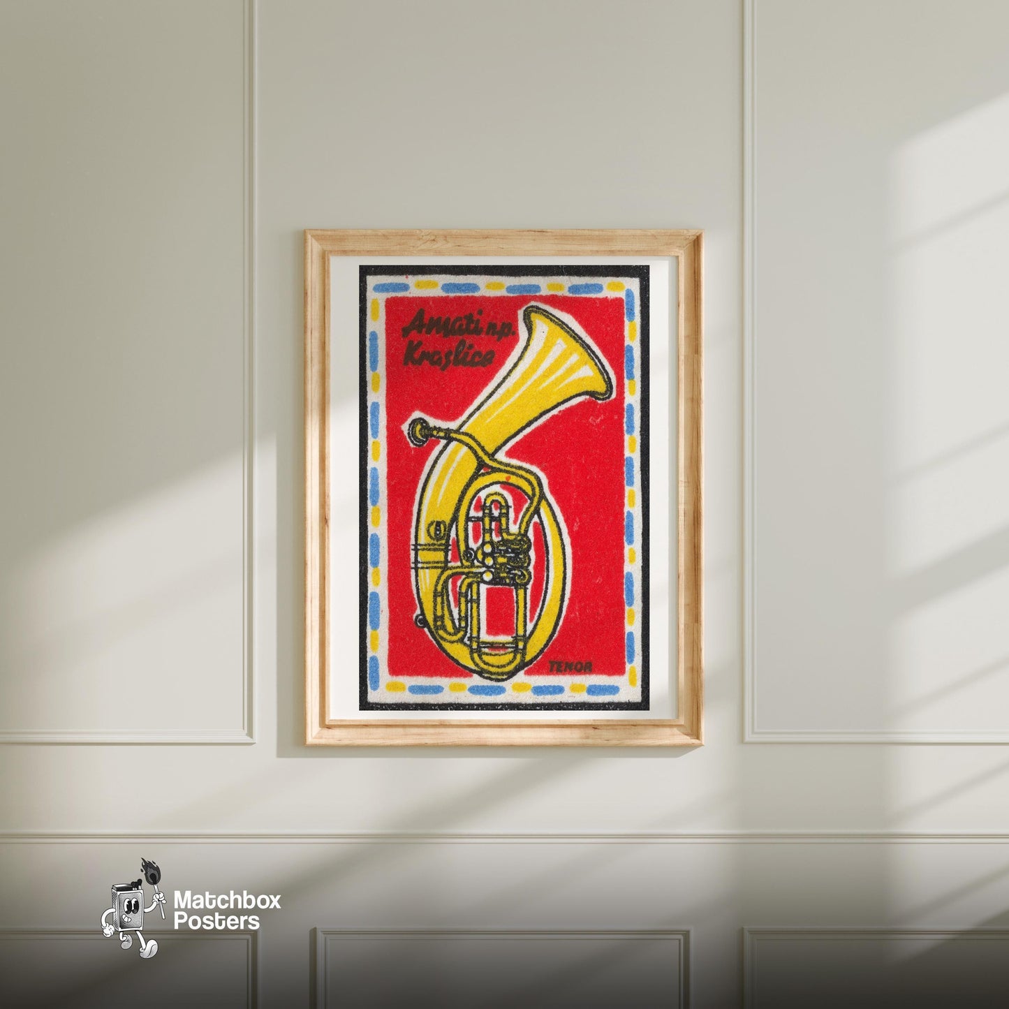 Tuba - vintage matchbox label print - bedroom mockup