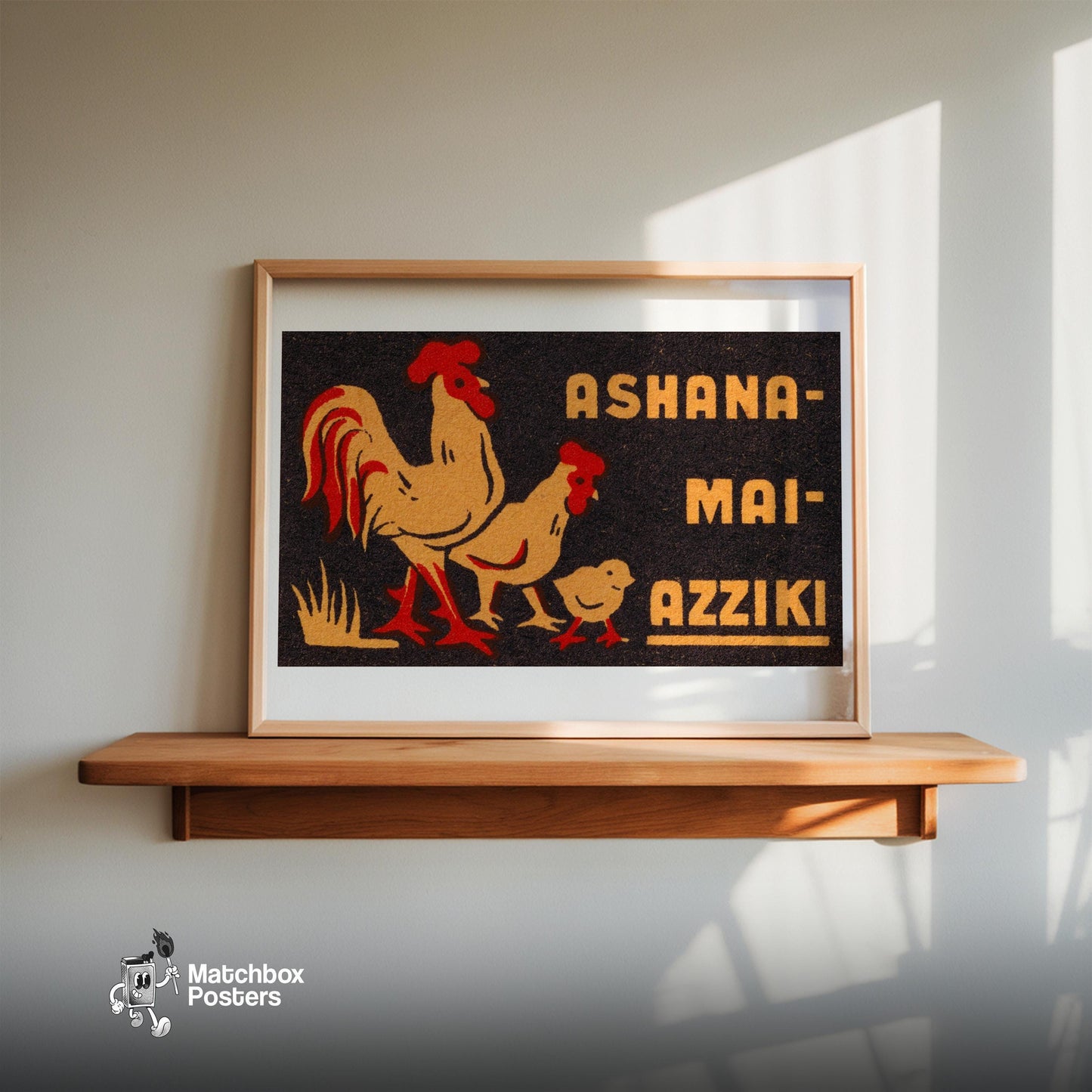 Three Chickens - vintage matchbox label print - size comparison