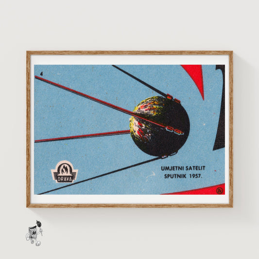 Sputnik Satellite - vintage matchbox label print