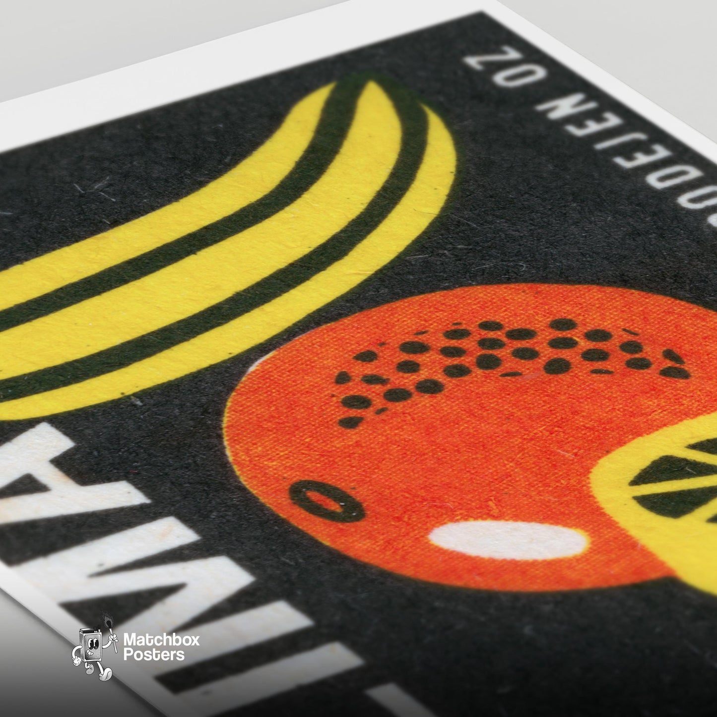 Lemon Orange Banana - vintage matchbox label print - close-up detail
