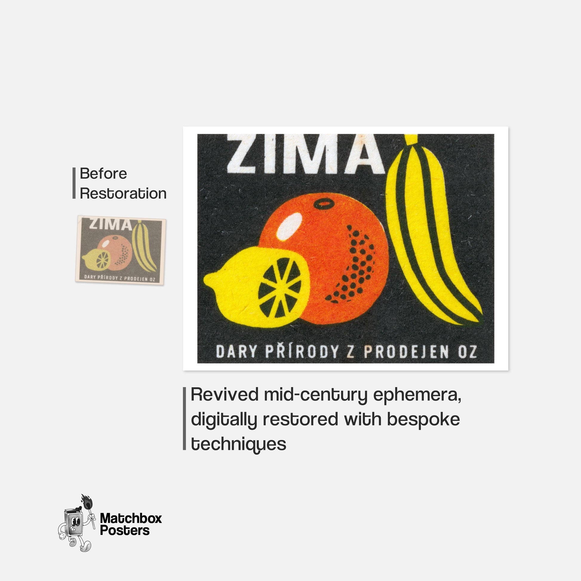 Lemon Orange Banana - vintage matchbox label print - framed wall art preview