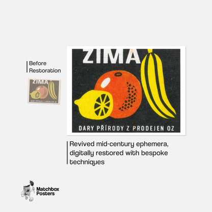 Lemon Orange Banana - vintage matchbox label print - framed wall art preview