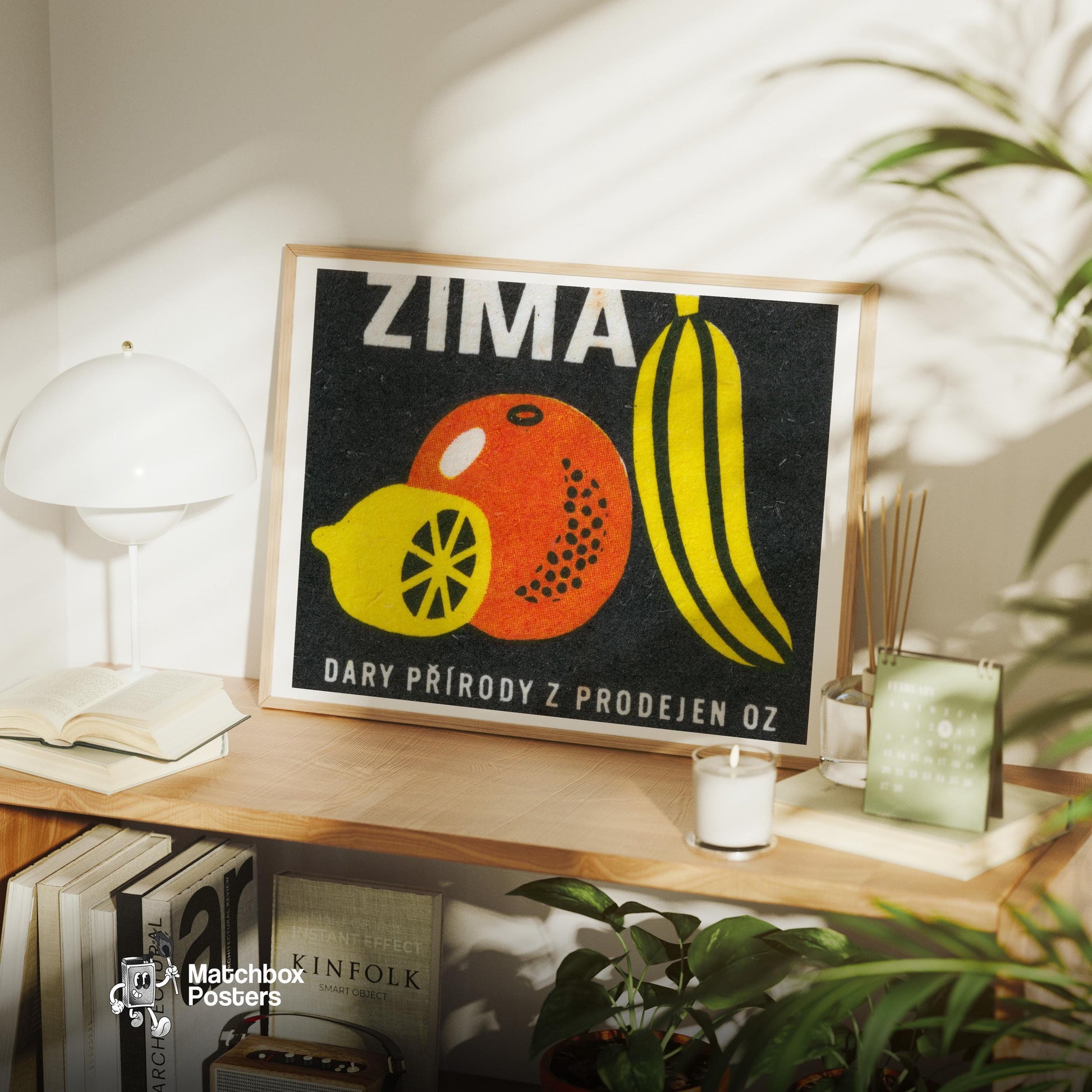 Lemon Orange Banana - vintage matchbox label print - office wall