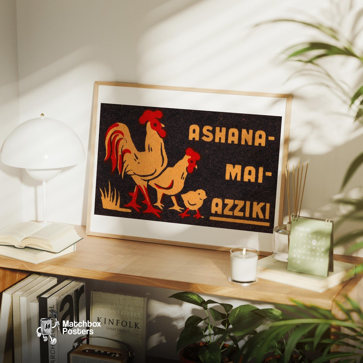 Three Chickens - vintage matchbox label print - office wall