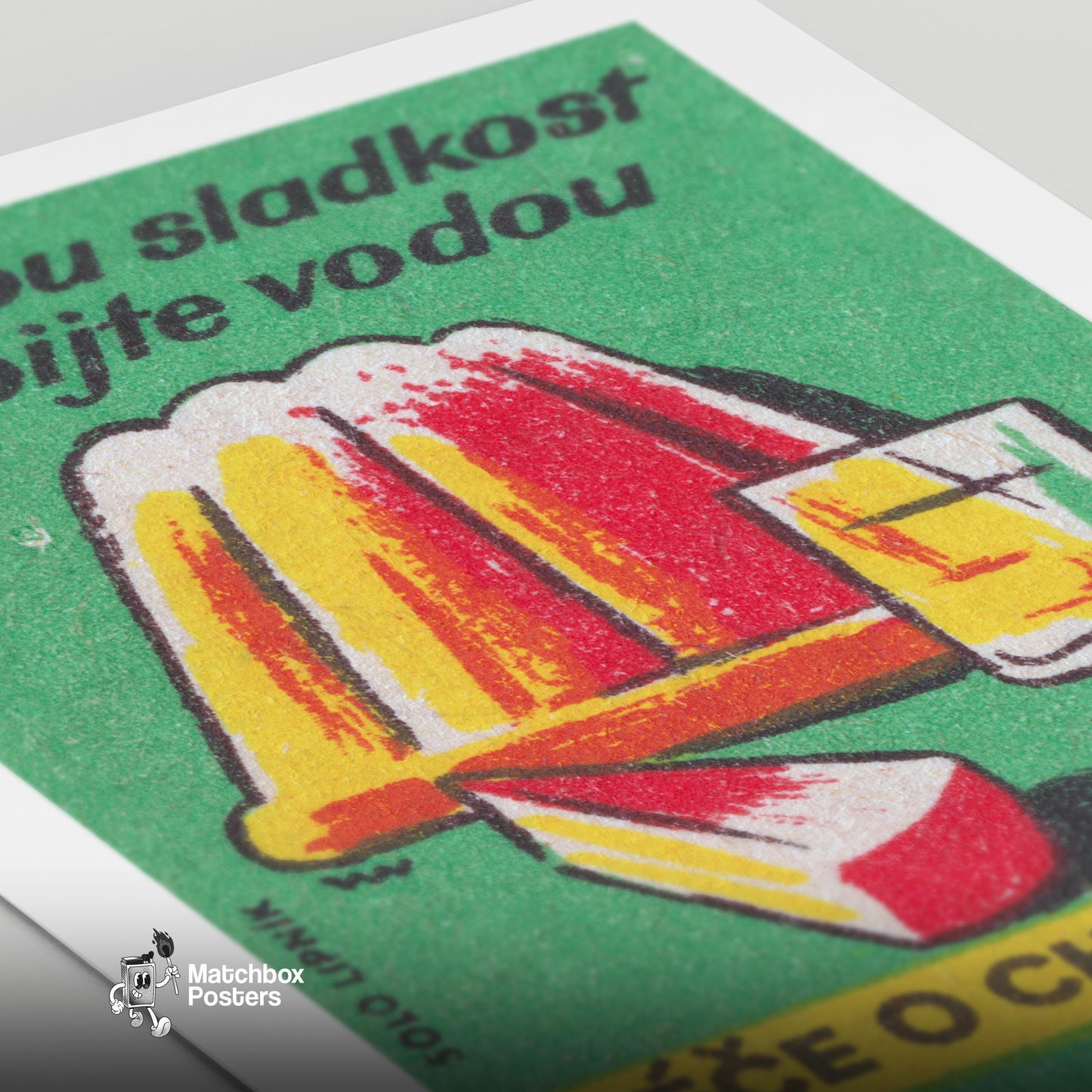 Wash Down Sweets With Water - vintage matchbox label print - close-up detail