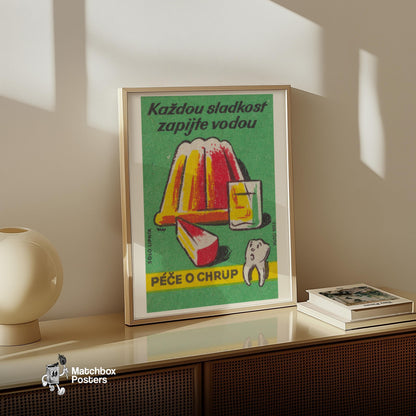 Wash Down Sweets With Water - vintage matchbox label print - size comparison