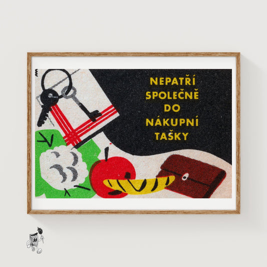 Keys and Groceries - vintage matchbox label print