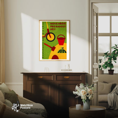 Children's Playground Toys Including - vintage matchbox label print - living room mockup