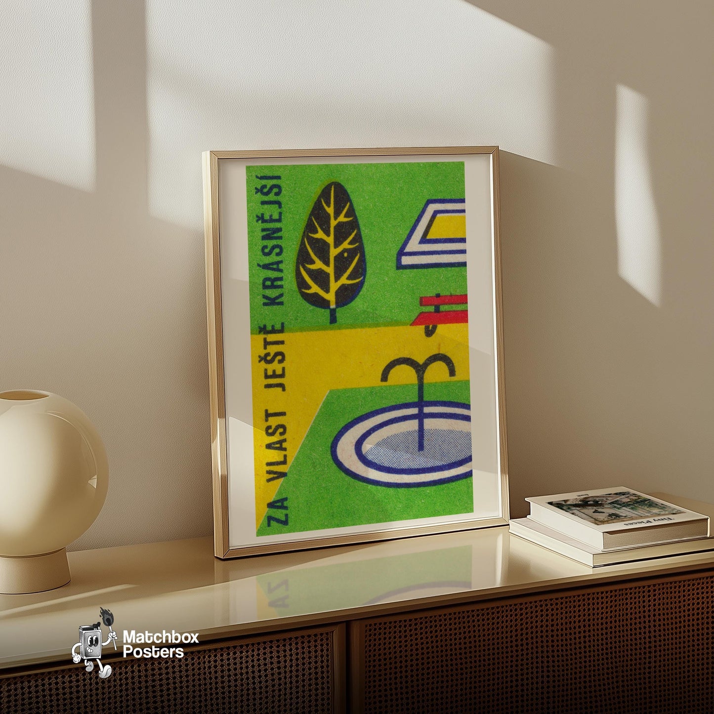 Stylized Tree - vintage matchbox label print - size comparison