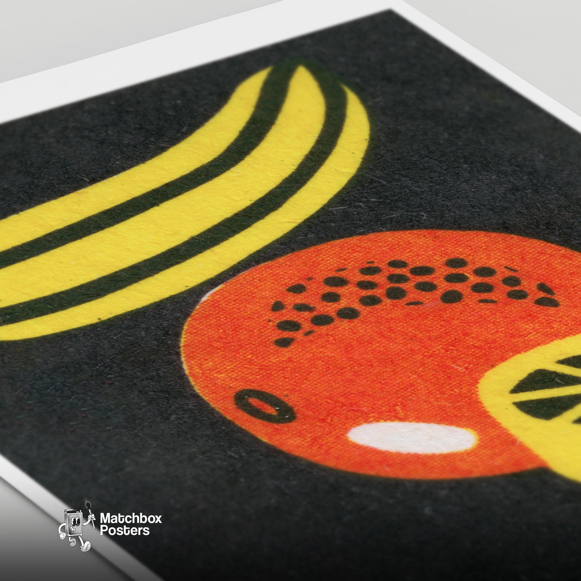 Lemon Orange Banana - vintage matchbox label print - close-up detail