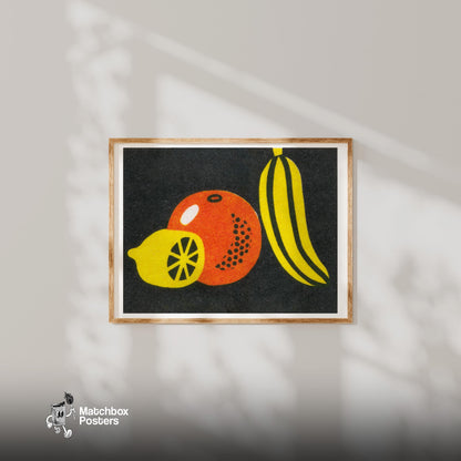 Lemon Orange Banana - vintage matchbox label print - bedroom mockup