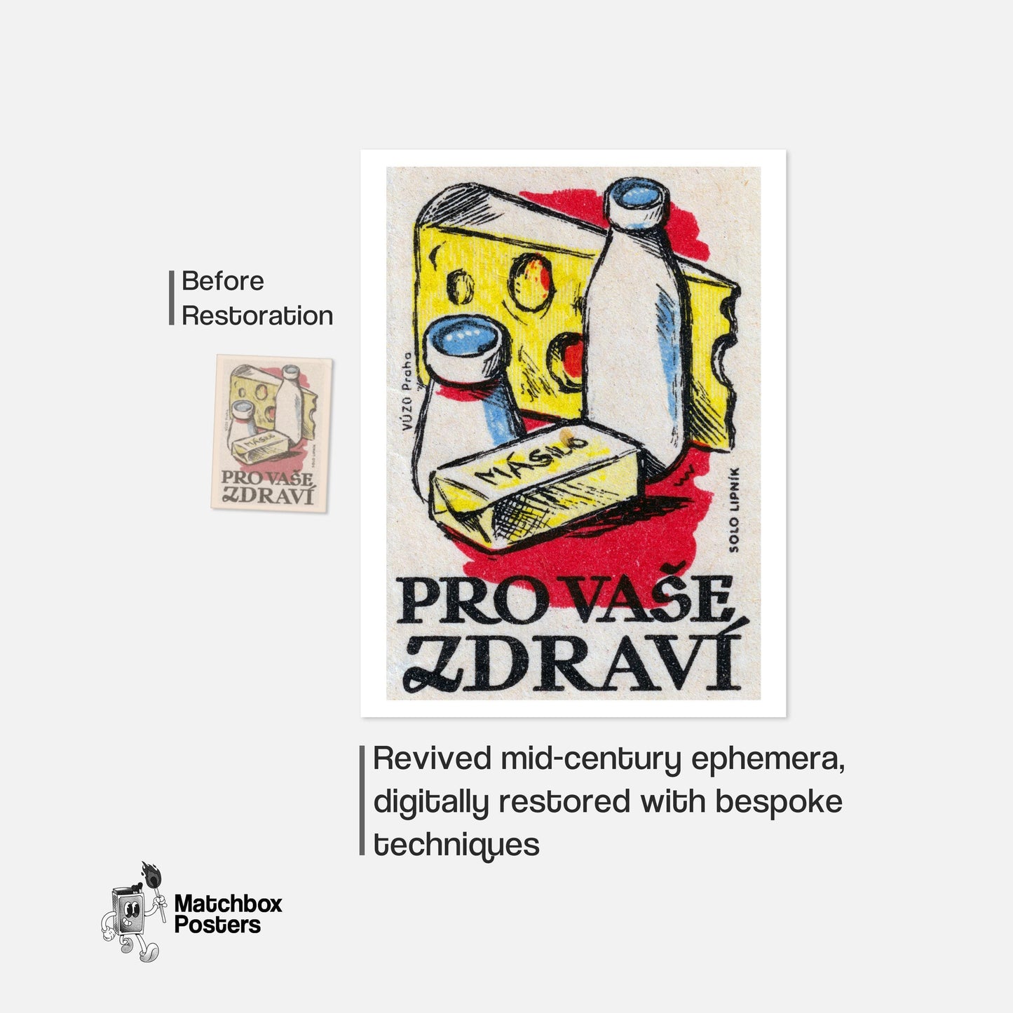 Cheese, Milk & Butter - vintage matchbox label print - framed wall art preview