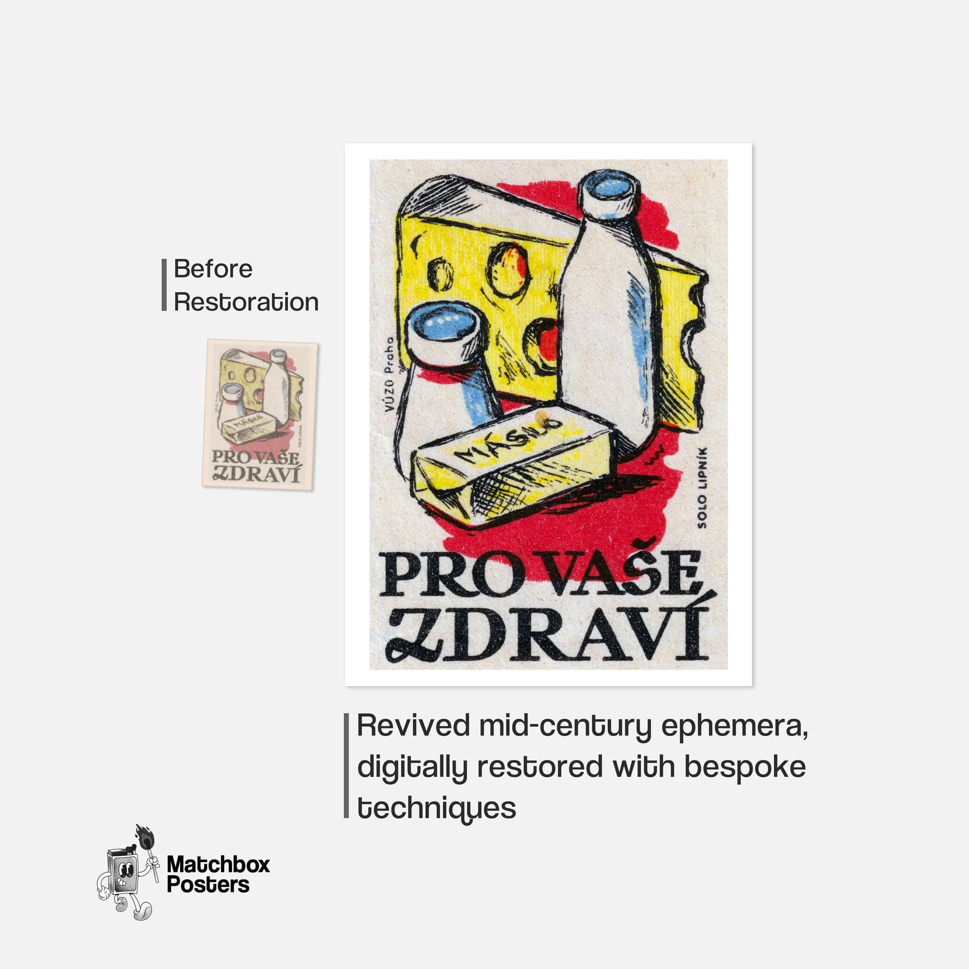 Cheese, Milk & Butter - vintage matchbox label print - framed wall art preview