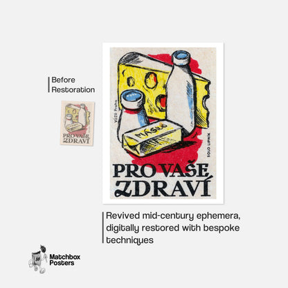 Cheese, Milk & Butter - vintage matchbox label print - framed wall art preview