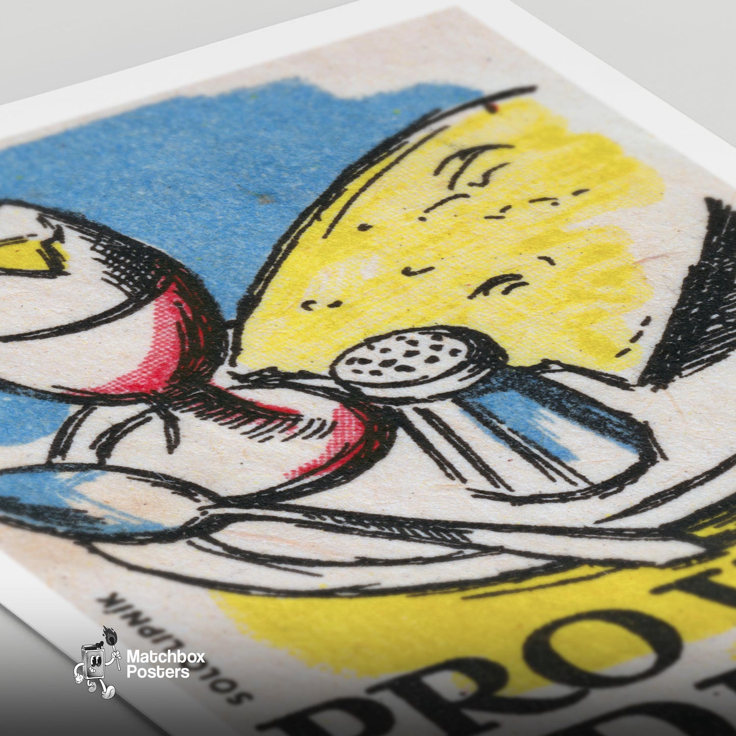 Salt Shaker and Spoon - vintage matchbox label print - close-up detail