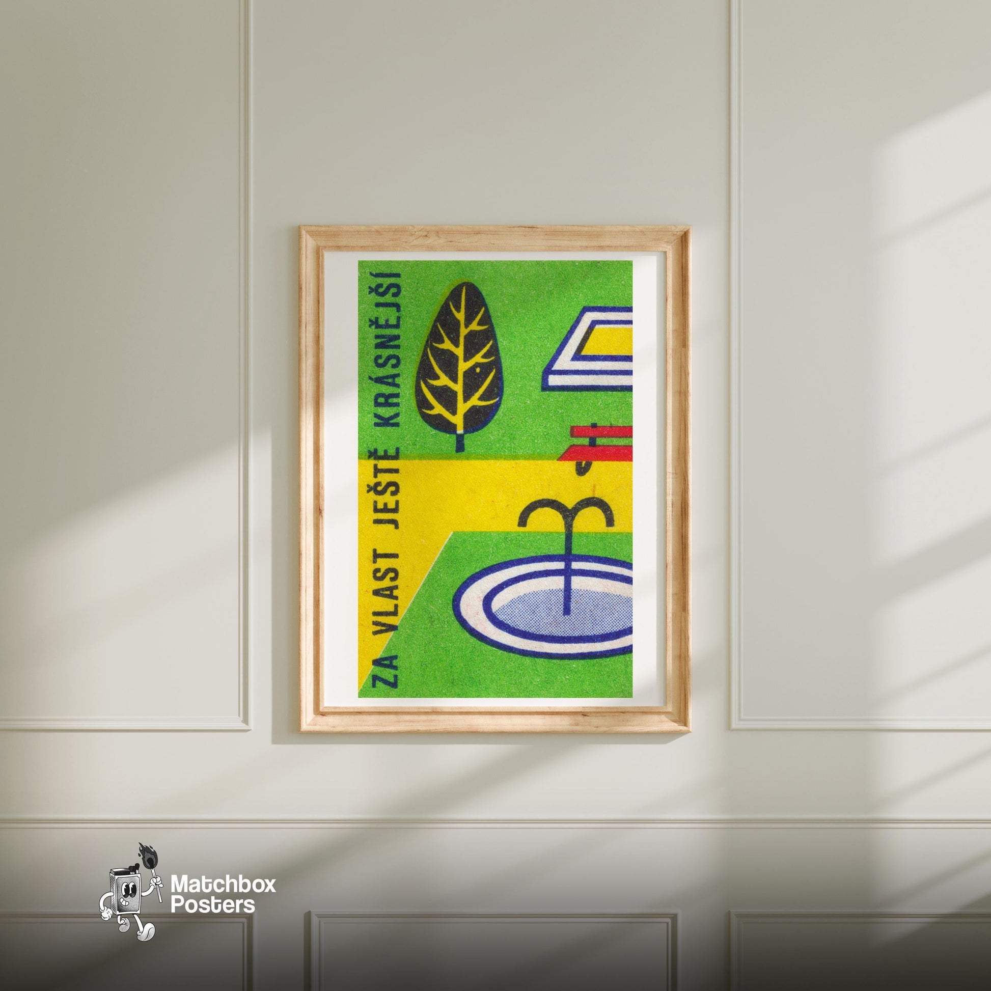 Stylized Tree - vintage matchbox label print - bedroom mockup