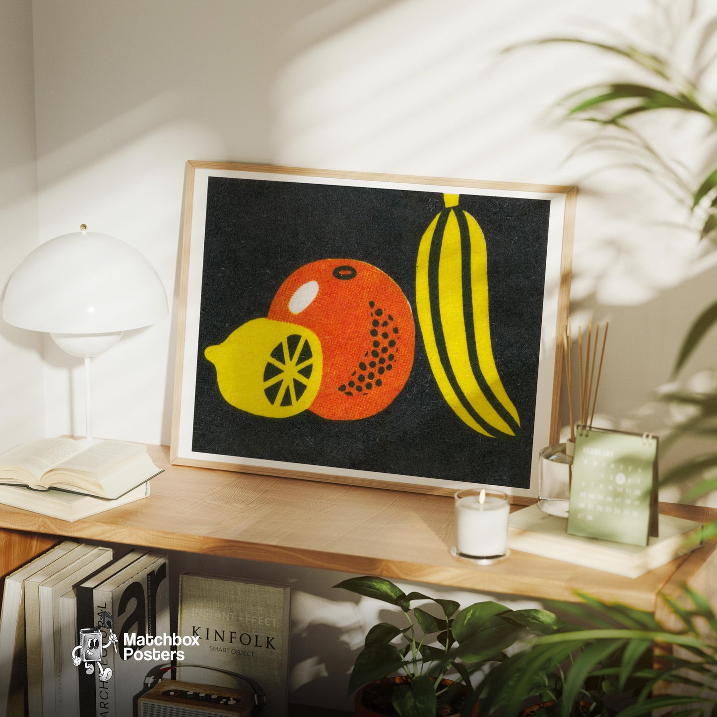 Lemon Orange Banana - vintage matchbox label print - office wall