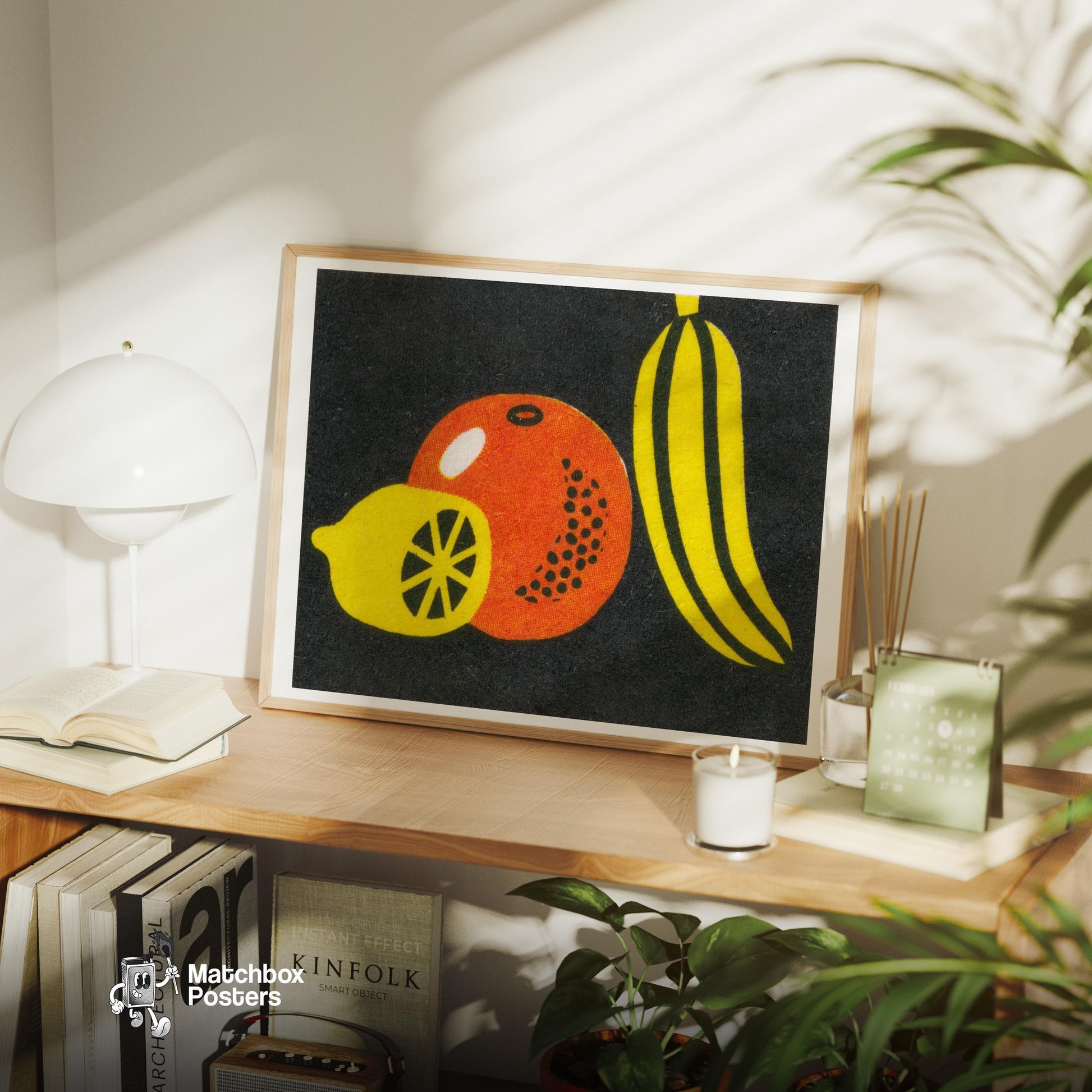 Lemon Orange Banana - vintage matchbox label print - office wall