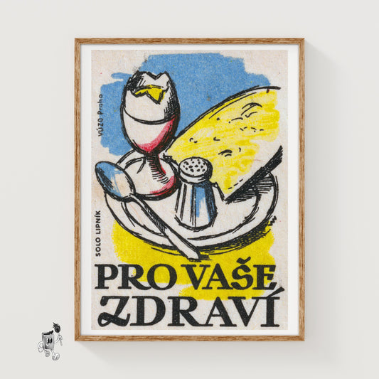 Salt Shaker and Spoon - vintage matchbox label print