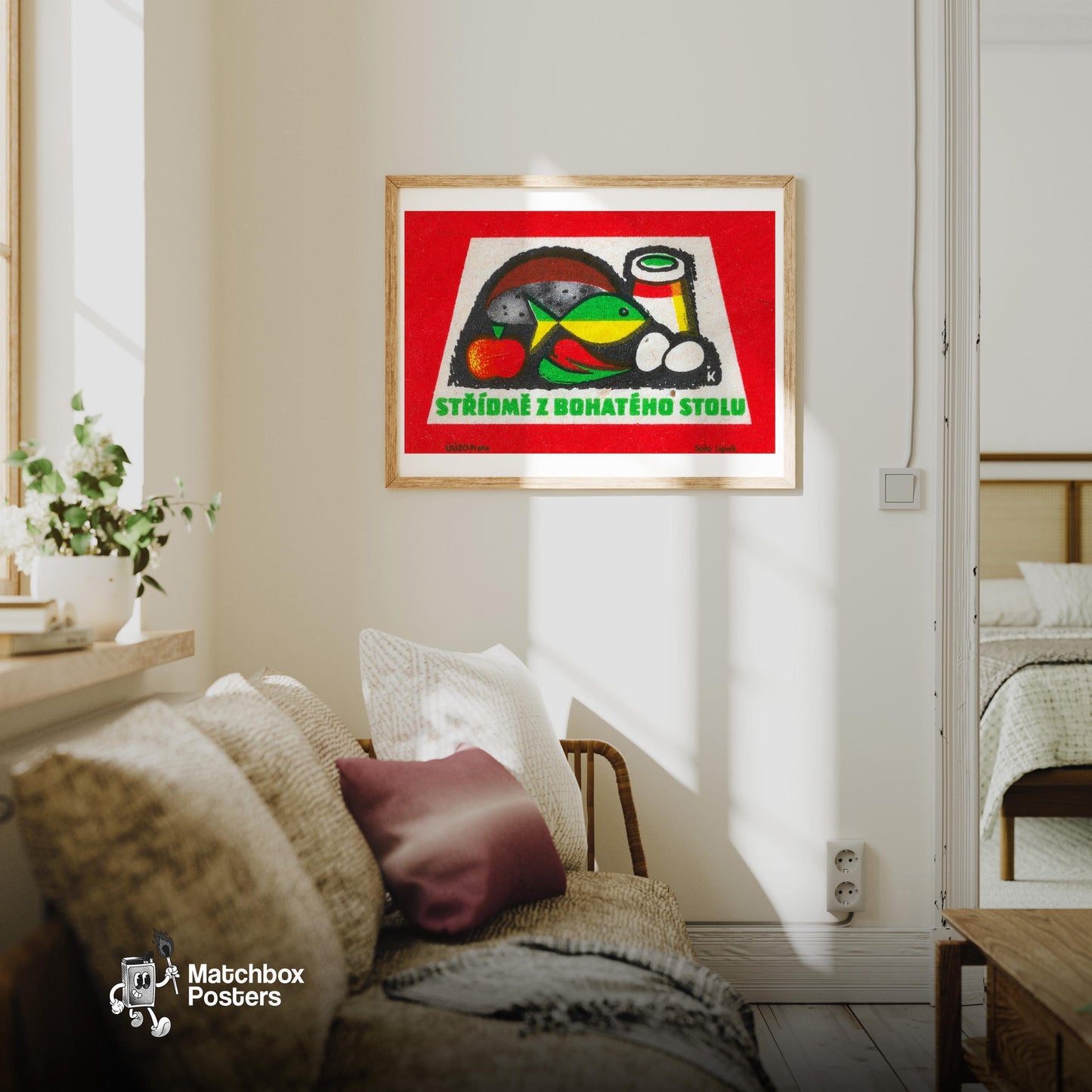 Balanced Diet - vintage matchbox label print - living room mockup