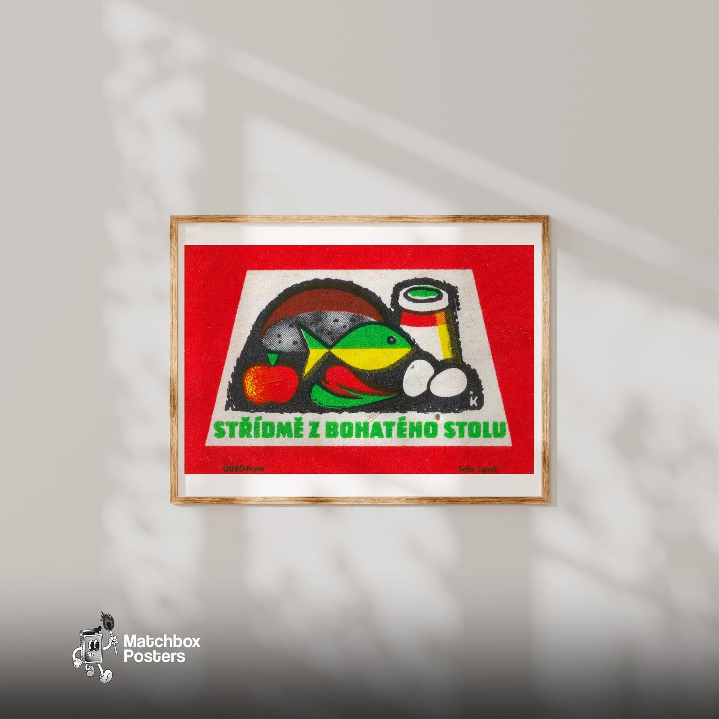 Balanced Diet - vintage matchbox label print - bedroom mockup