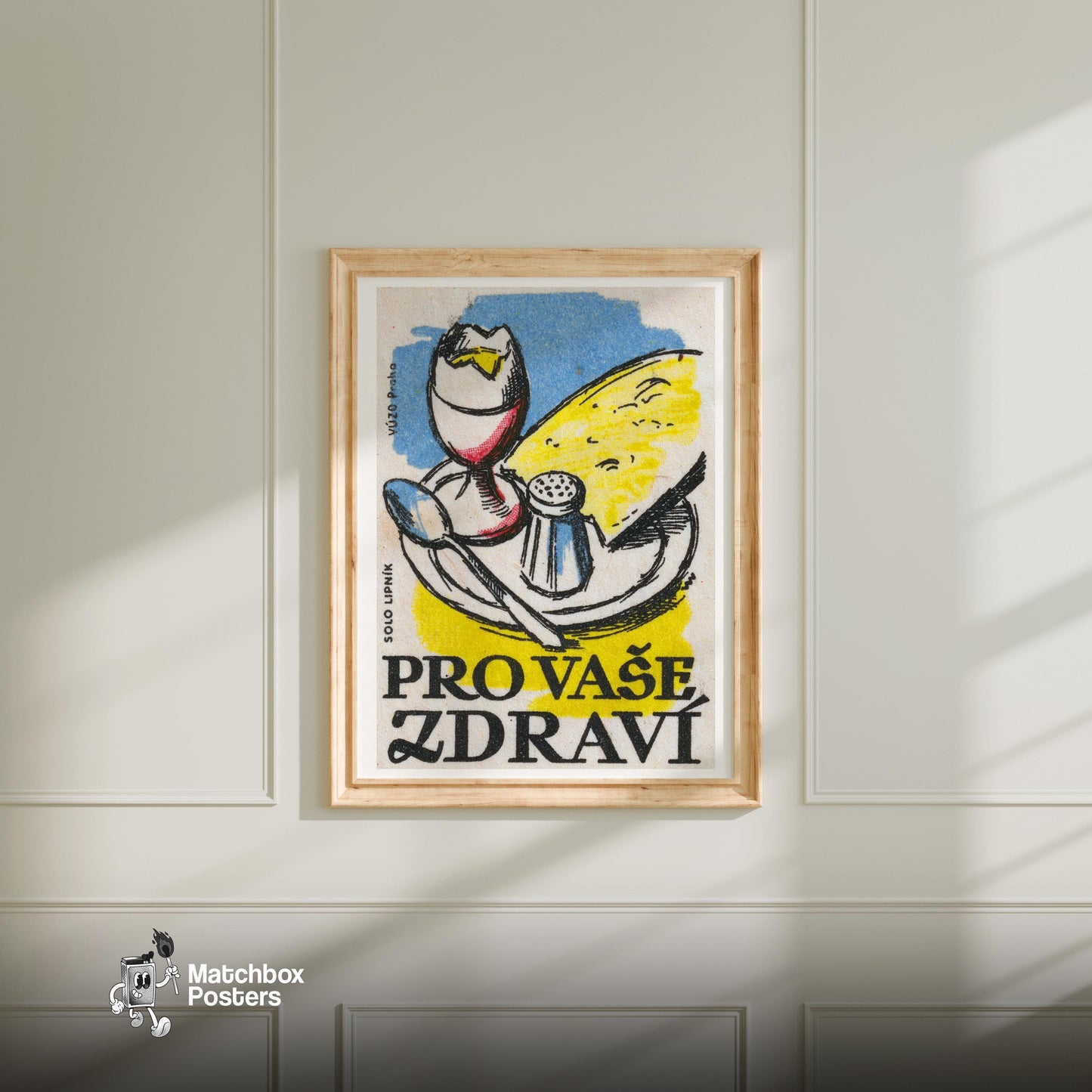 Salt Shaker and Spoon - vintage matchbox label print - bedroom mockup