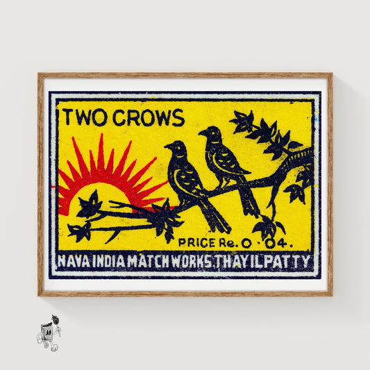 Two Crows - vintage matchbox label print