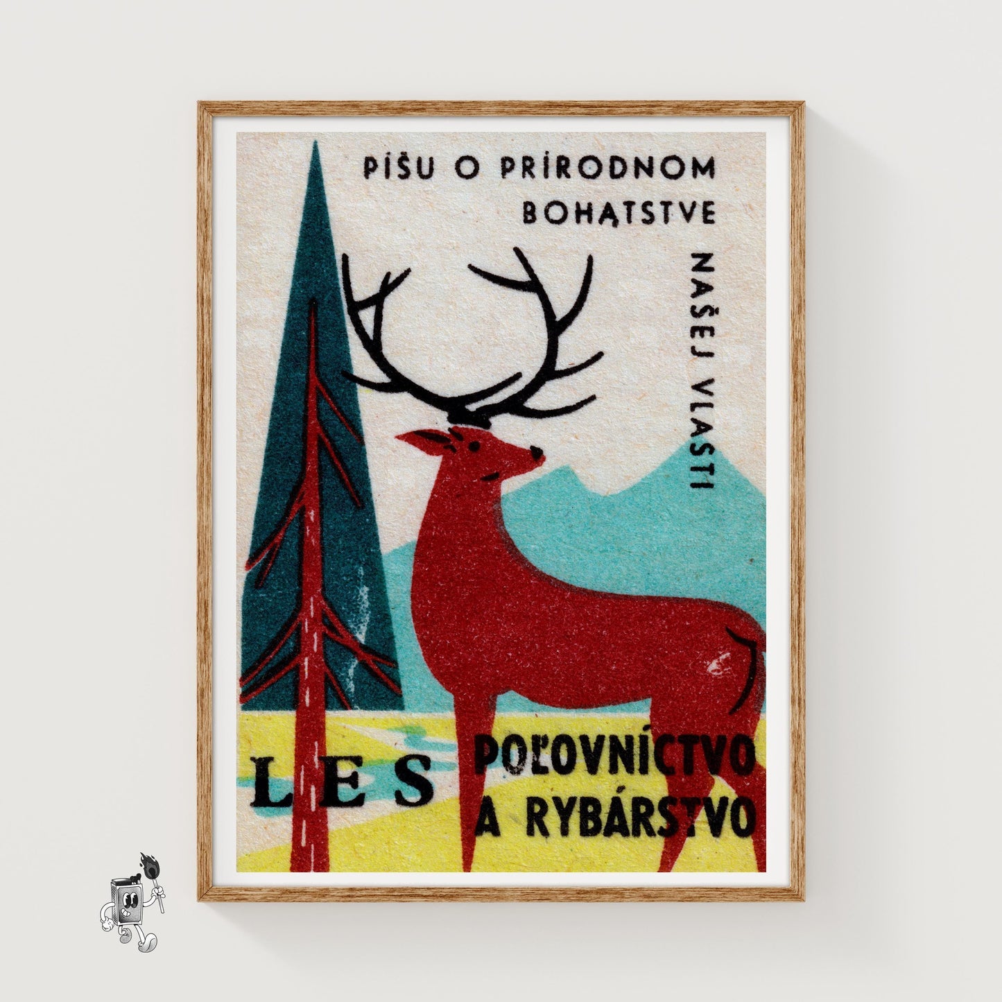 Stag in Forest - vintage matchbox label print
