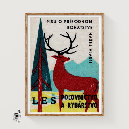 Stag in Forest - vintage matchbox label print
