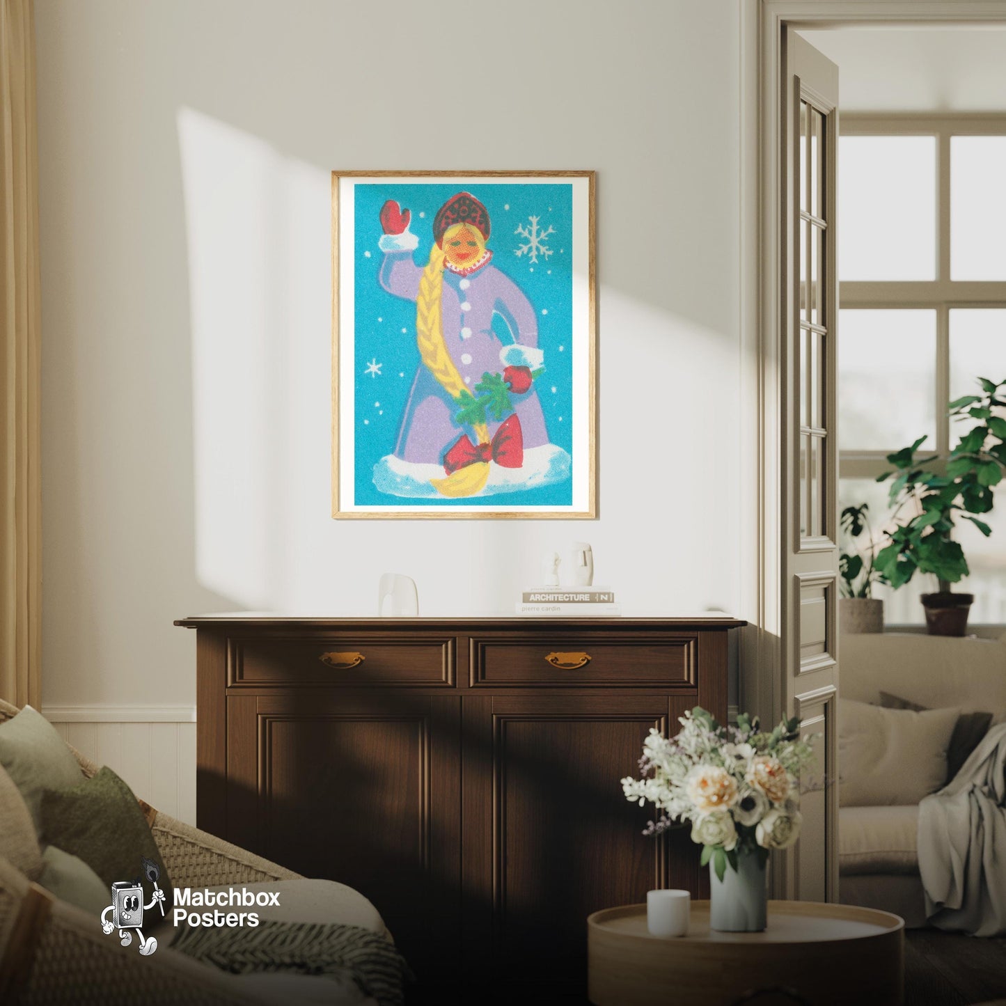 Person 1960s-70s Matchbox Label - vintage matchbox label print - living room mockup