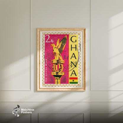 Golden Eagle Postage Stamp Print - vintage matchbox label print - bedroom mockup
