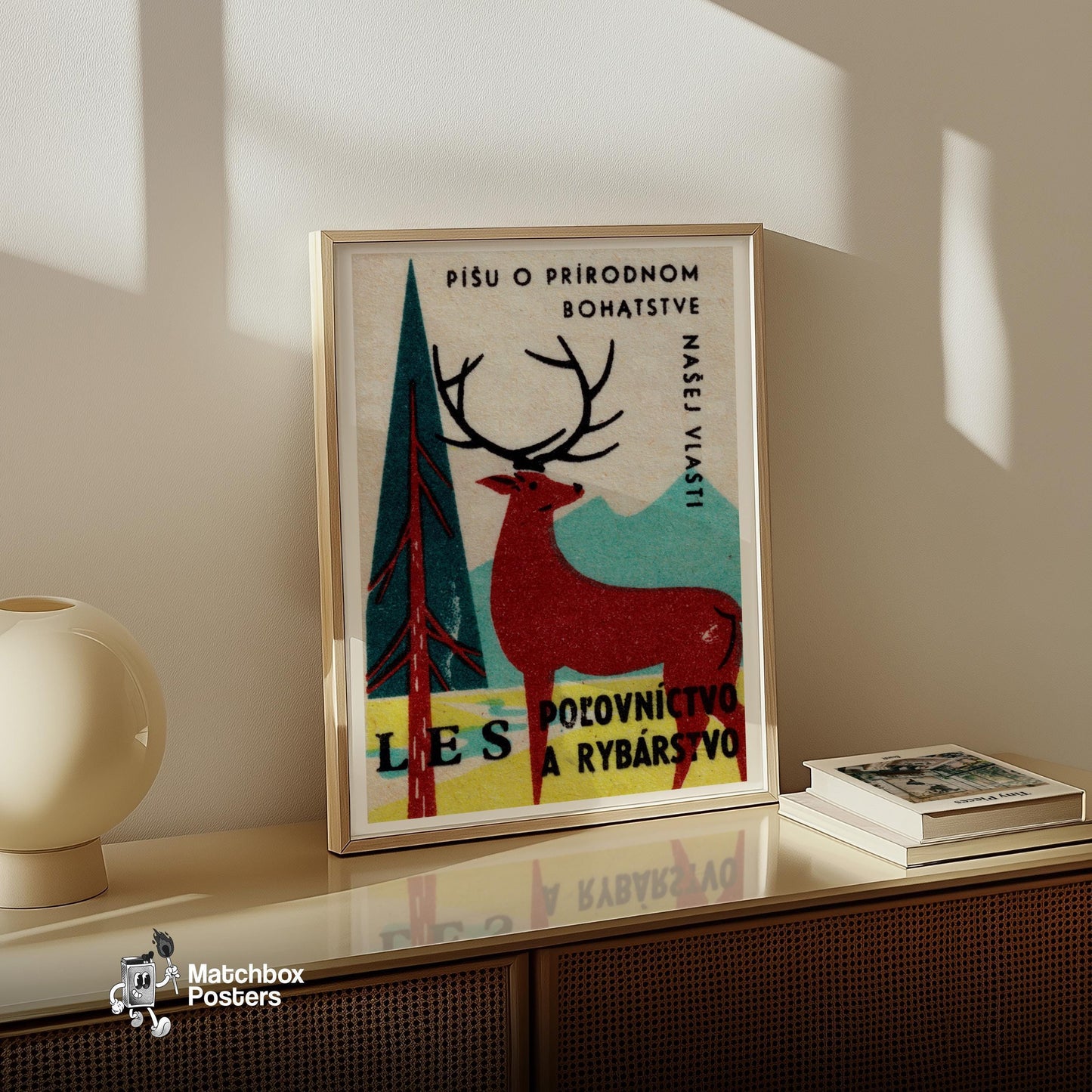 Stag in Forest - vintage matchbox label print - size comparison