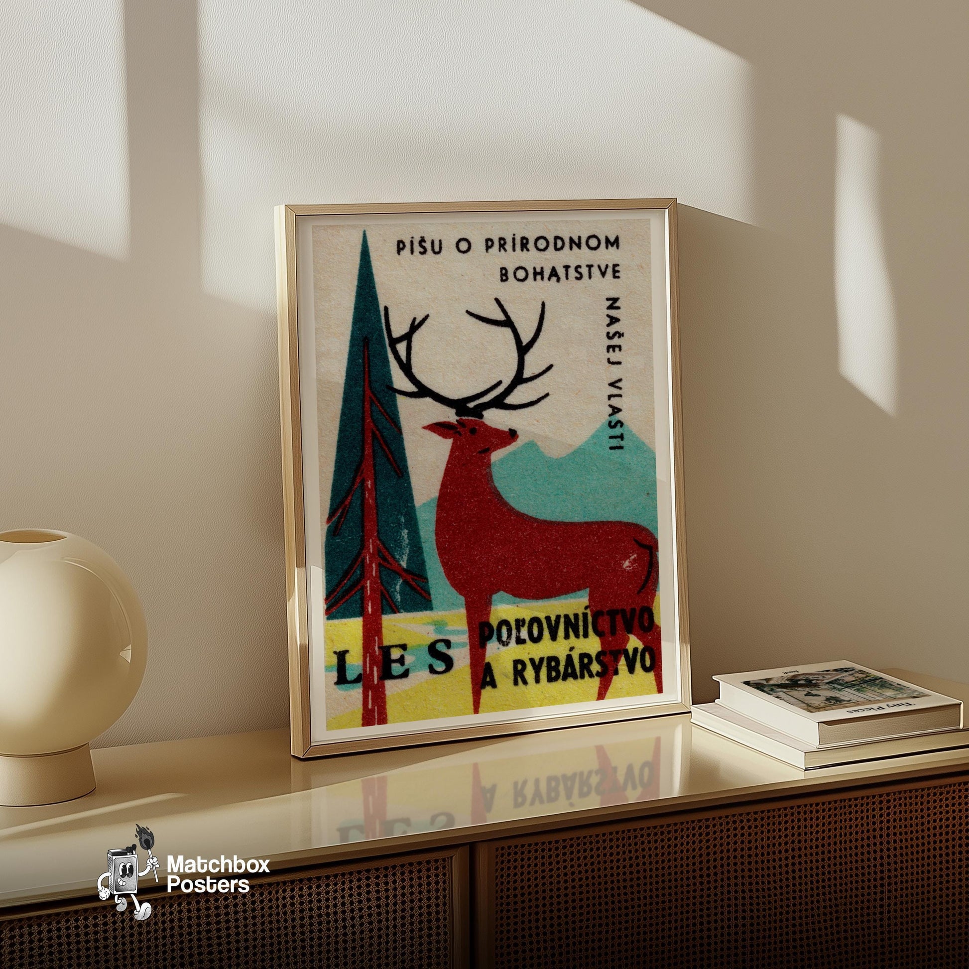 Stag in Forest - vintage matchbox label print - size comparison