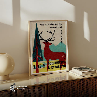 Stag in Forest - vintage matchbox label print - size comparison
