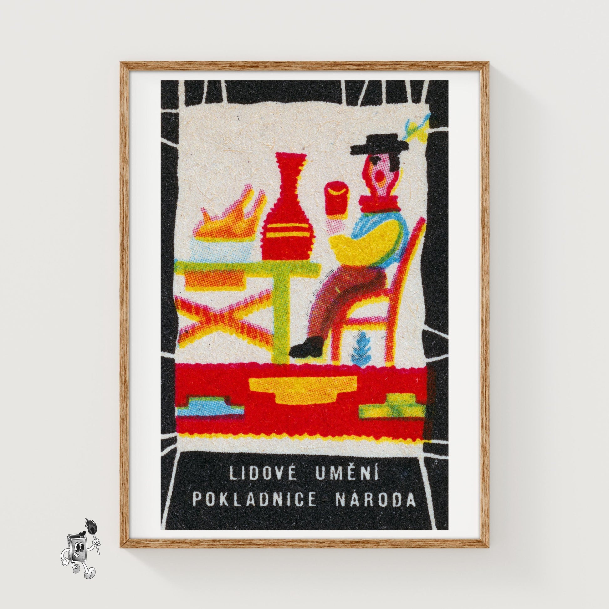 Stylized Folk Art Figure - vintage matchbox label print