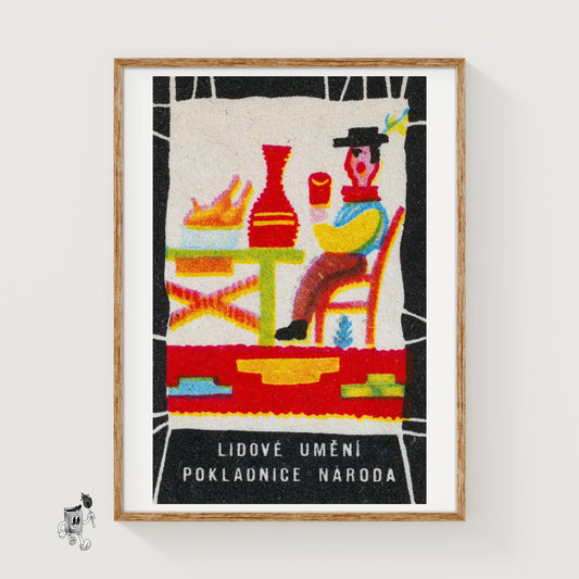 Stylized Folk Art Figure - vintage matchbox label print