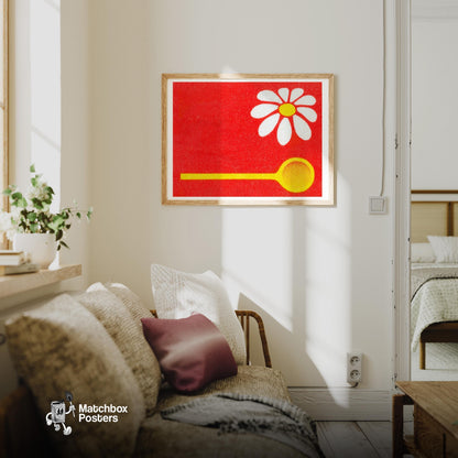White Daisy - vintage matchbox label print - living room mockup