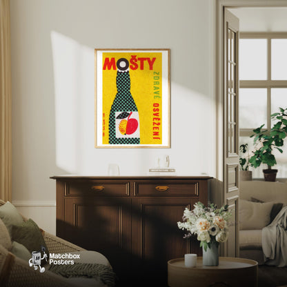 Fruit Juice Bottle - vintage matchbox label print - living room mockup
