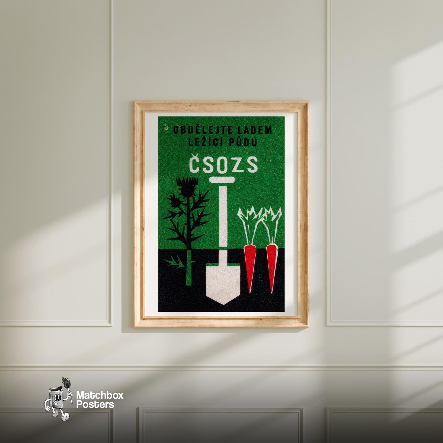 Gardening Shovel - vintage matchbox label print - bedroom mockup