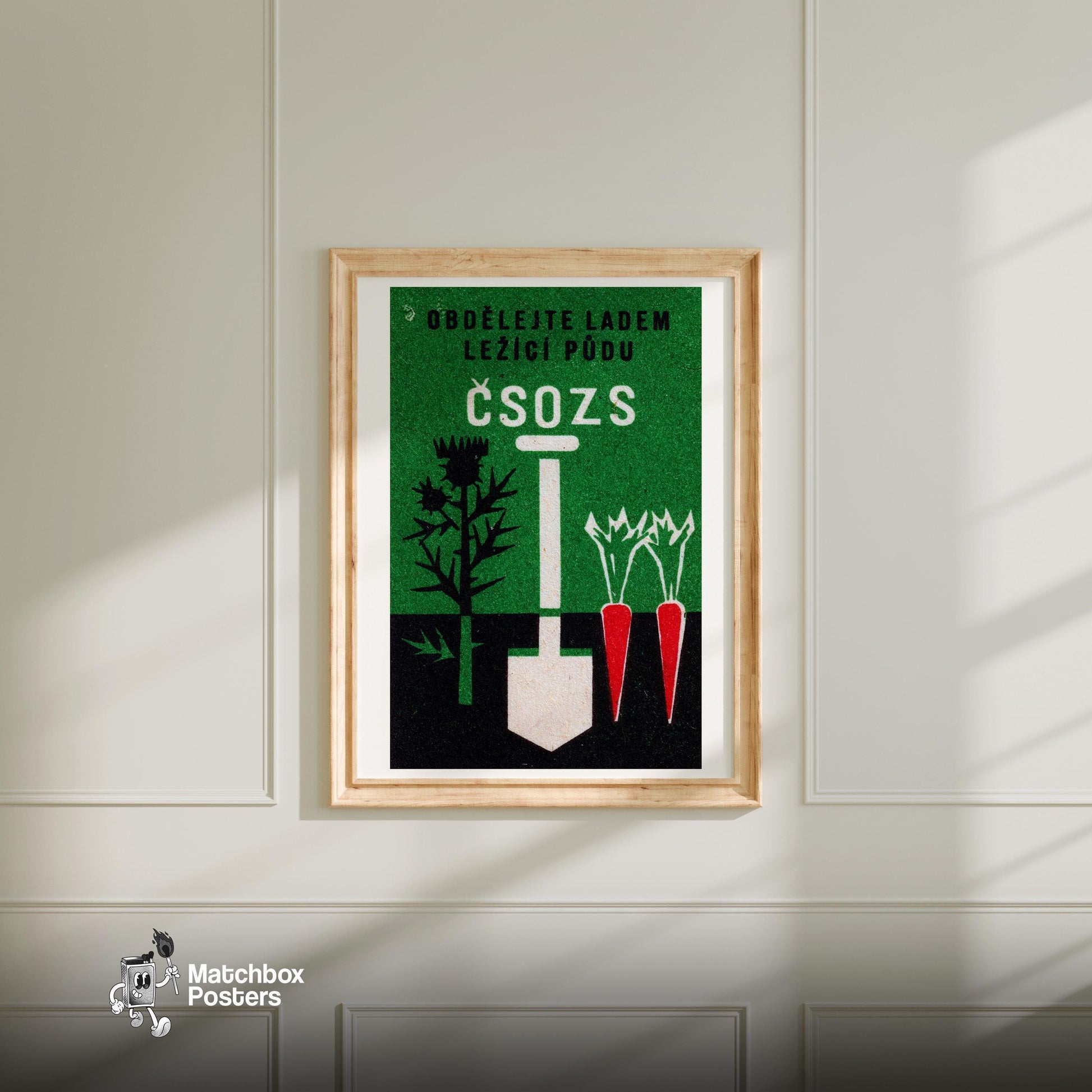 Gardening Shovel - vintage matchbox label print - bedroom mockup