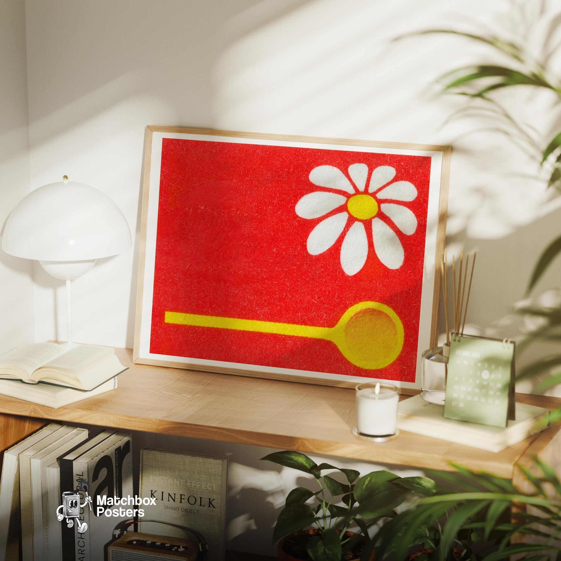 White Daisy - vintage matchbox label print - office wall