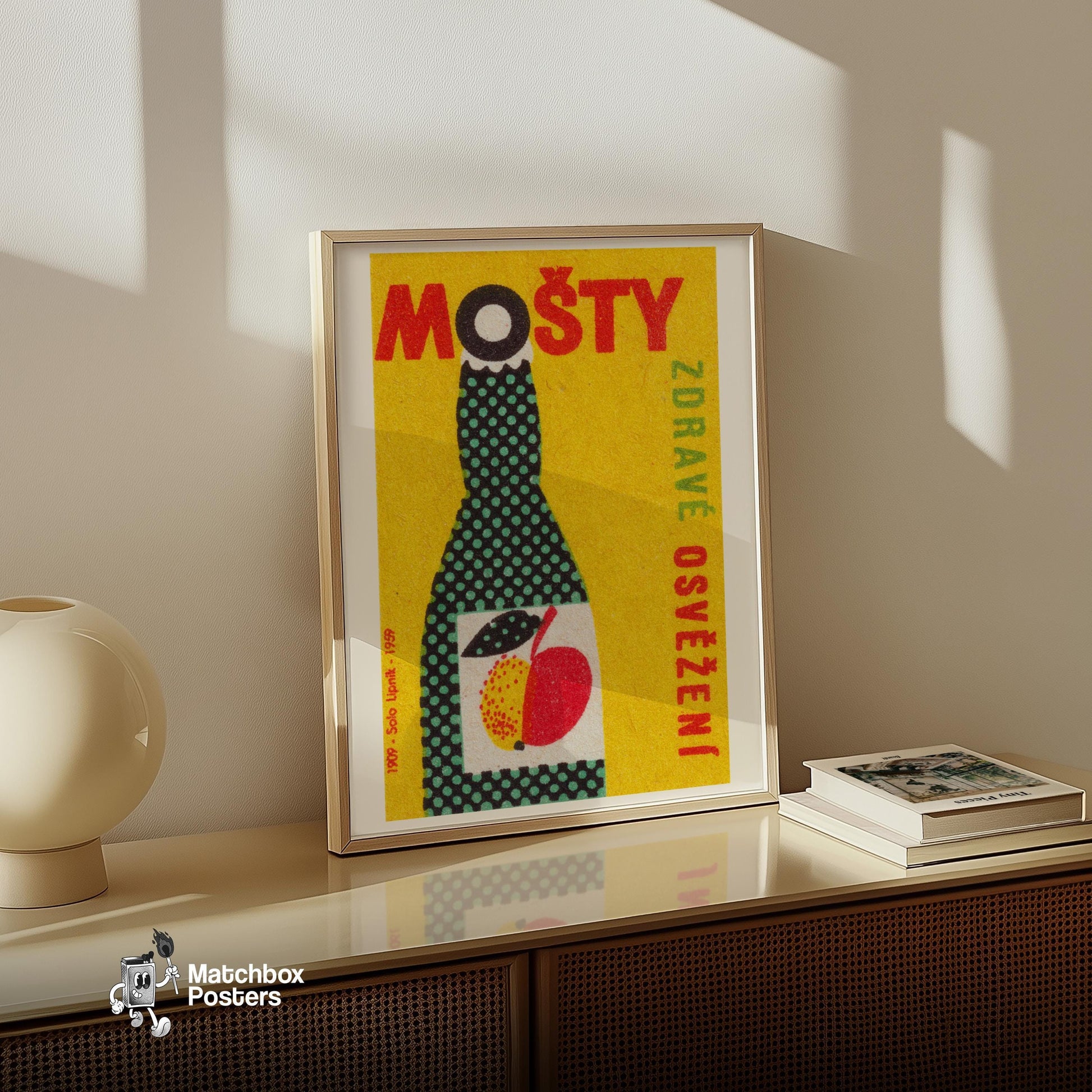 Fruit Juice Bottle - vintage matchbox label print - size comparison